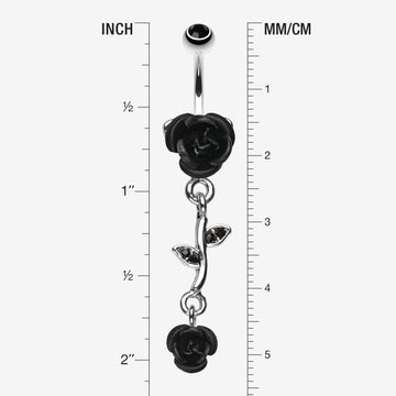 Detail View 1 of Bright Metal Rose Vine Dangle Belly Ring-Black